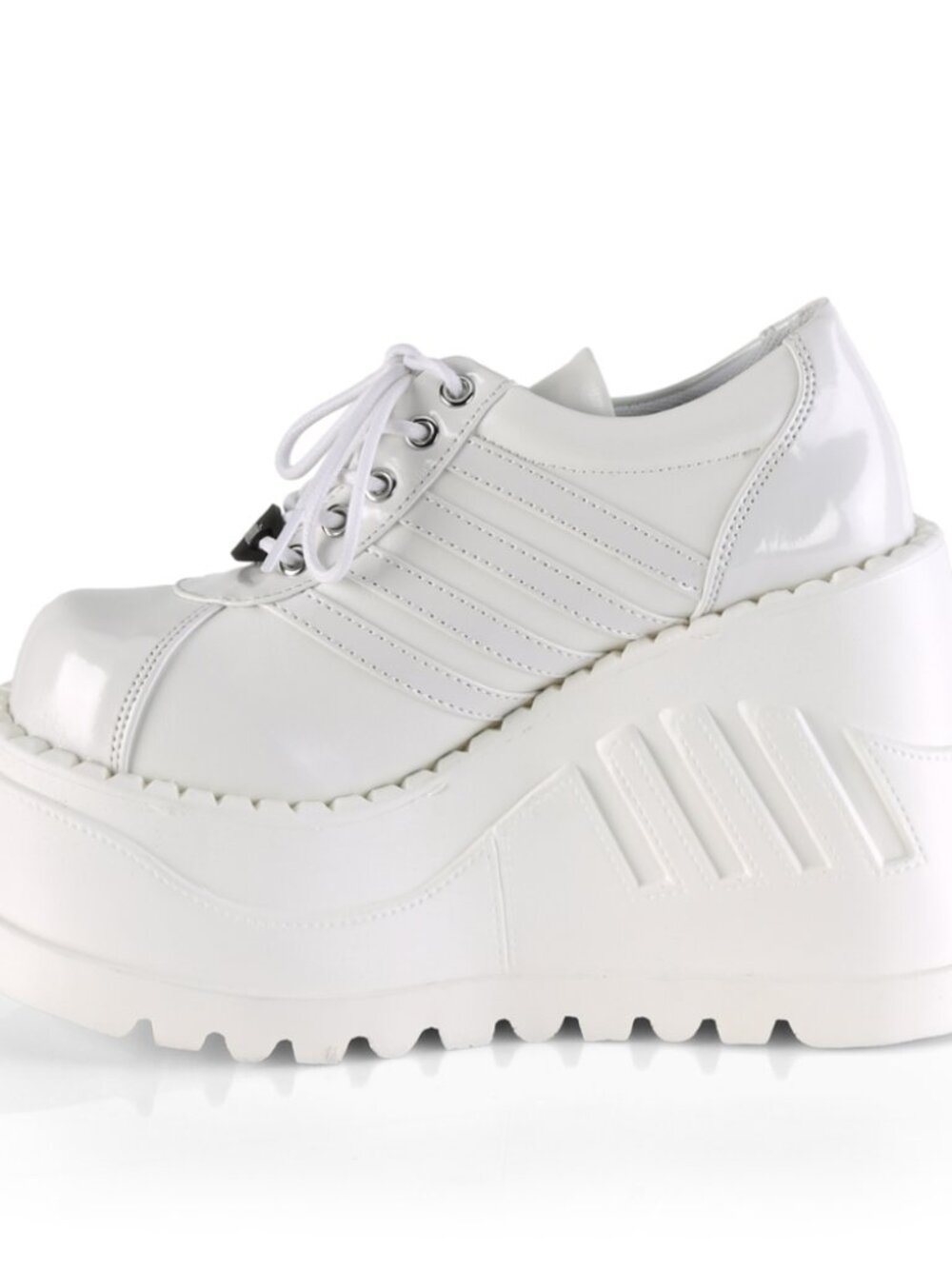 Wht Pat-Vegan Leather Wedge Platform Lace-Up Front Oxford Shoes - Picture 3 of 4